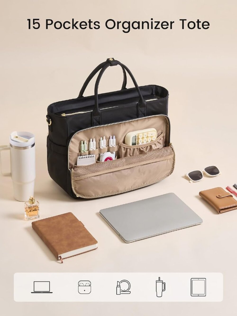 Laptop Bag for Women, Work Tote Computer Bag for Teacher Nurse - Picture 3 of 6
